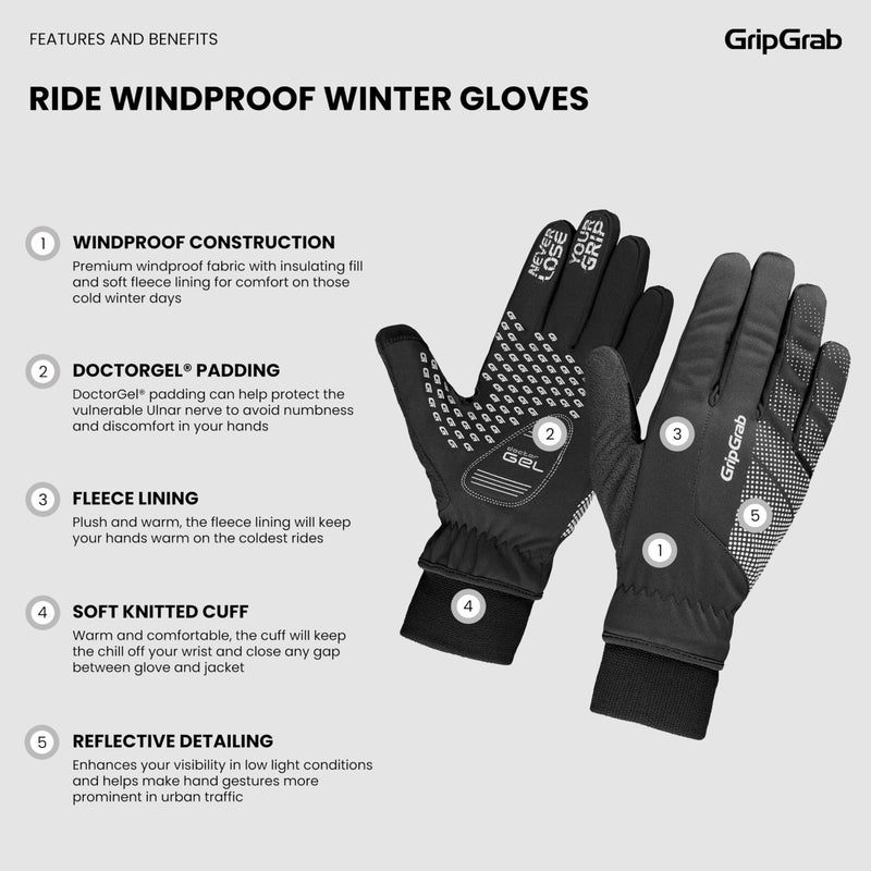 GripGrab Ride Windproof Winter Cycling Gloves Thermal Full Finger Padded Fleece Lined Cold Weather Warm Bicycle Glove - Image 2